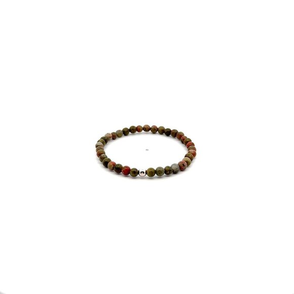 Natural Unakite Gemstones Mini 4mm 18K White Gold Charm Bead - Picture 1 of 5